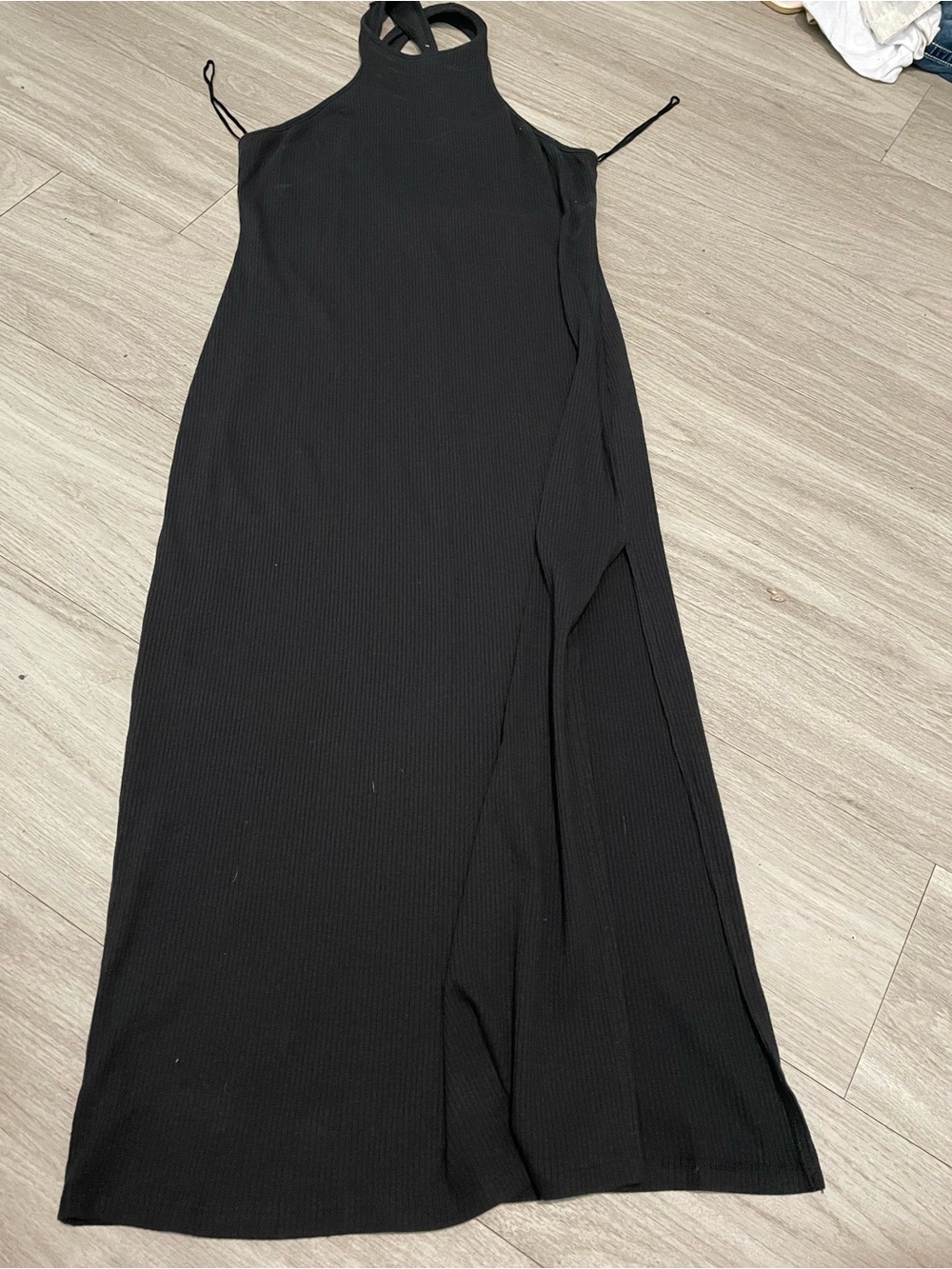 Urban Outfitters Black Ribbed Halter Maxi Dress